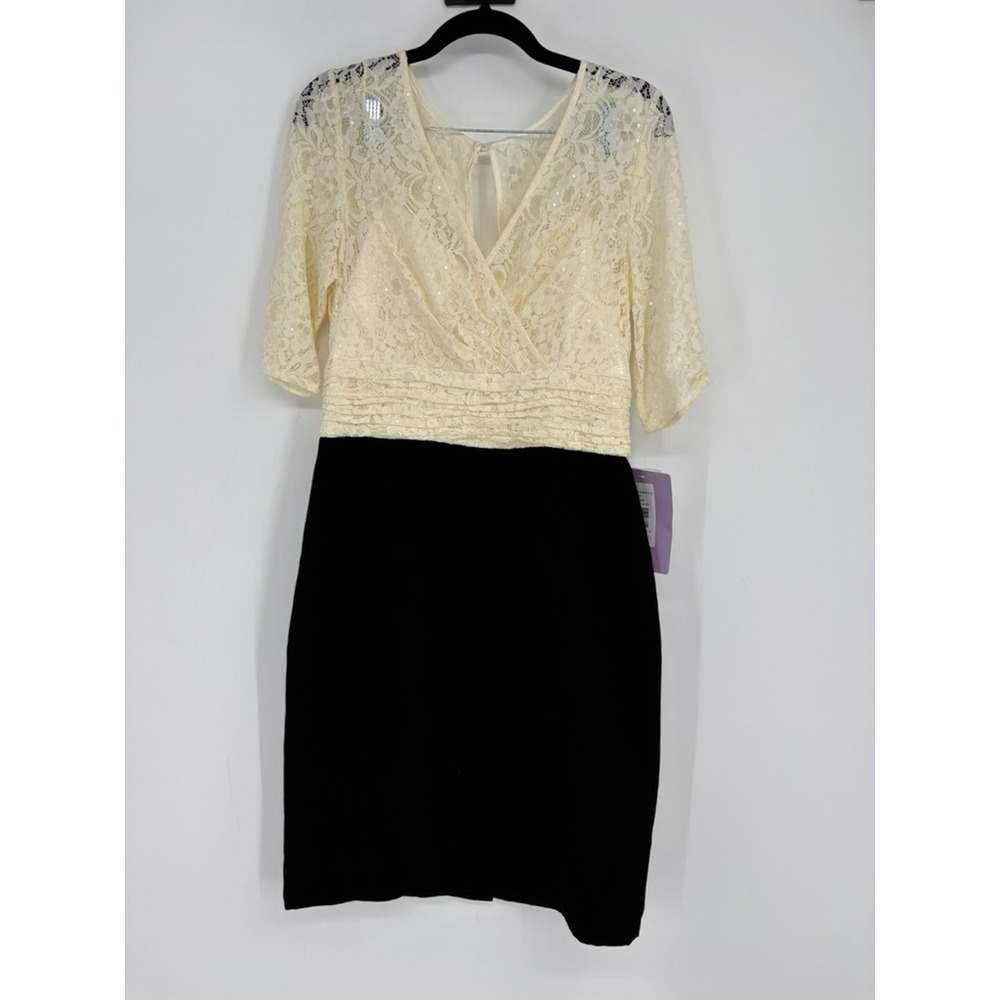JS Collections Dress Womens 10 Cream Black Lace Sequin Sheath Cocktail Party